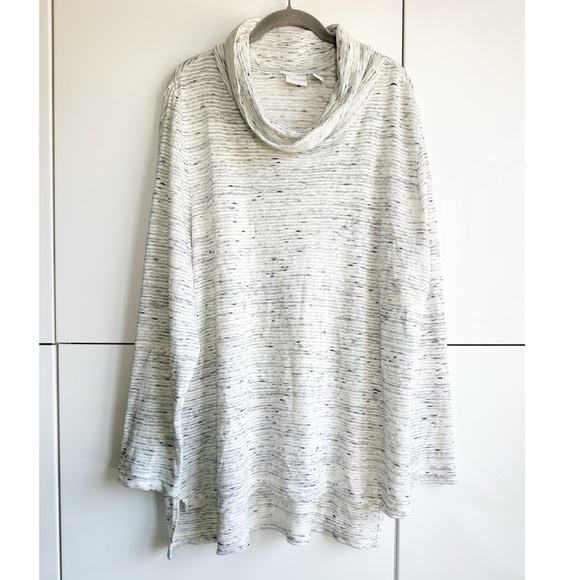 Chico’s Weekends Cowl Neck Lightweight Sweater Heathered White Gray Size 3 (XL) - Picture 1 of 7